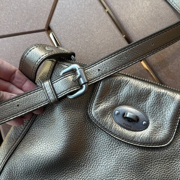Fossil Marlow Metallic Leather Shoulder Bag Gold